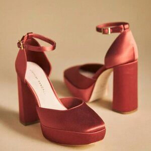 Loeffler Randall Selina satin closed toe ankle strap platforms "rust"